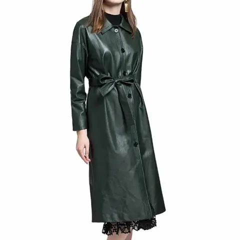 Women's Long Genuine Leather Reversible Trench Coat