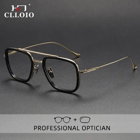 CLLOIO Classic Iron Man Glasses Men Titanium Acetic Frame Anti Blue Ray Reading Glasses Myopia Prescription Optical Eyewear