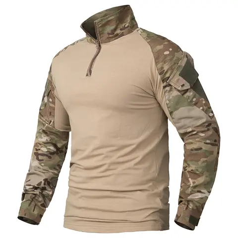 Men's Camouflage Tactical Combat Shirt Long Sleeve Quarter Zip