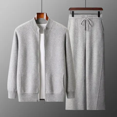 Men's Double-Faced Wool Zip-Up Sweater and Pants Set