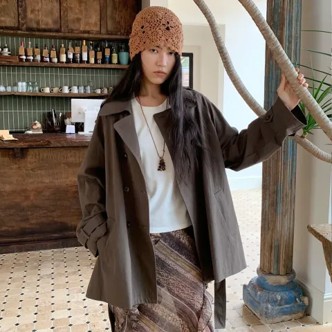 Women's Double-Breasted Mid-Length Trench Coat with Belt