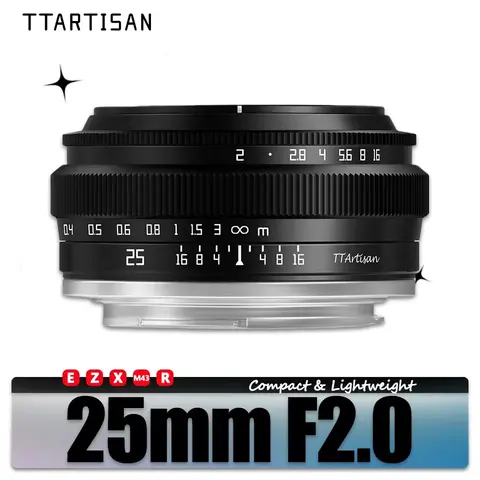 TTARTISAN 25mm F2 APS-C MF Portrait Photography Camera Lens for Sony A6000 A7RIII Fuji XT30 XT-100 Nikon ZFC Canon RF M43 Mount