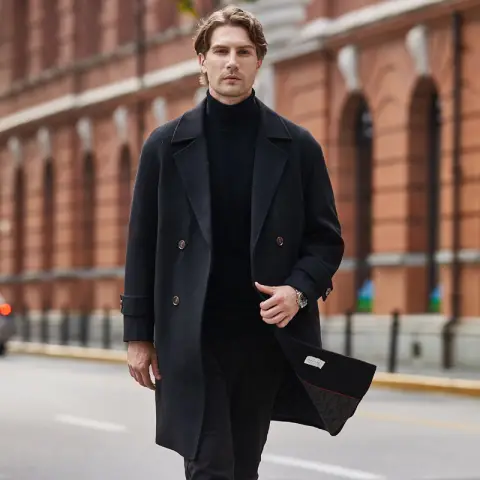 Double Breasted Thickened Mid Length Woolen Windbreaker Jacket
