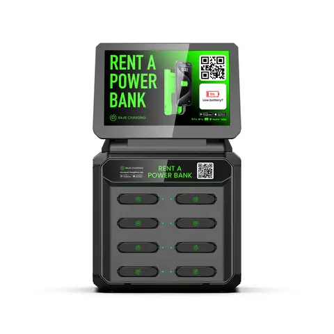 الشركة المصنعة في شينزين Bajie Charging منتج جديد باور بانك مشترك للاستئجار بـ 8 فتحات مع شاشات عرض وشحن سريع بسعة 6000 مللي أمبير