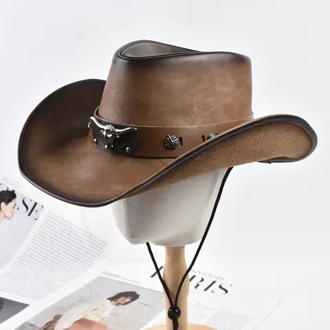 100% Leather Western Cowboy Hat for Men and Women