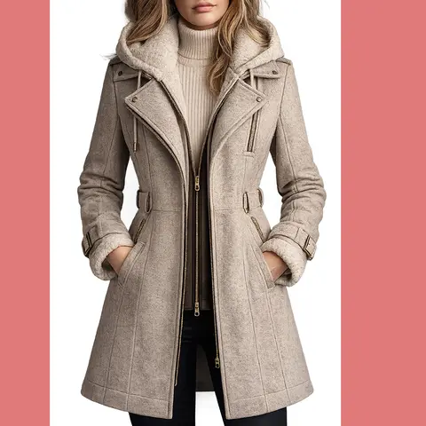 Handmade Wool Trench Coat Hooded Winter Coat with Detachable Liner