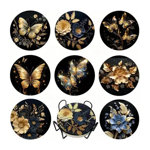 Diamond Art Drawing Coaster With Bracket, DIY Butterfly Pattern Diamond Art Coaster, Suitable For Adults And Beginners Diamond Drawing Kit, Diamond Kit Craft Supplies, Exquisite Gifts For Friends