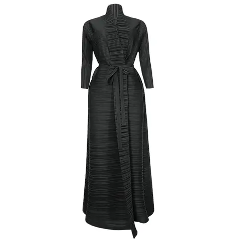 Elegant Pleated Ground-Length Coat for Women