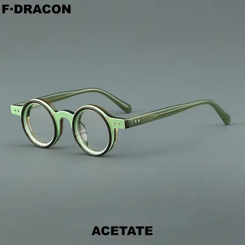 Retro Dual-Color Round Acetate Eyeglasses Frame Unisex 86006