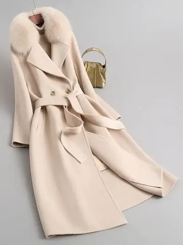 Women's Double-Faced Cashmere Coat with Fox Fur Collar & Goose Down Lining CT603