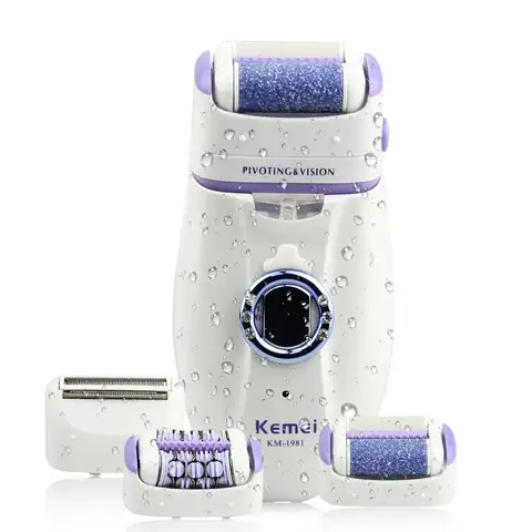 Kemei 1981 3in1 الكهربائية النساء لنزع الشعر الإناث ماكينة حلاقة الساق الجسم إزالة الشعر سيدة بيكيني المتقلب مزيلات مسامير القدم