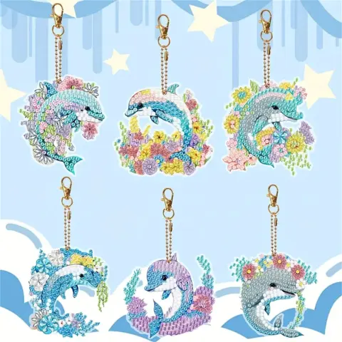 DIY Diamond Painting Keychain - Dolphin Pattern, DIY Decorations, Diamond Kit Craft Supplies, Handmade Mosaic Painting Keychain DIY Set Suitable For Beginners, Creative Handmade Craft Gift Set