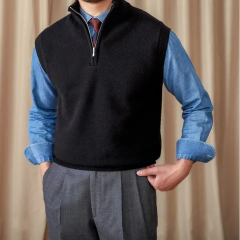 Men's Retro Stand Collar Sleeveless Knitted Vest