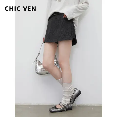 تنورة نسائية CHIC VEN بخصر عالٍ وتصميم لف ورباط