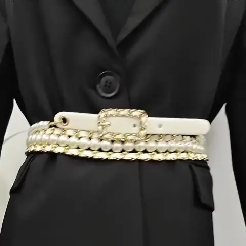 حزام سلسلة خصر مرصع باللؤلؤ للنساء