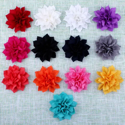 120pcs Artificial Double-Layer Lotus Flowers 3.5 Inch 13 Colors Winter Fabric Hair Accessories for Kids Headbands