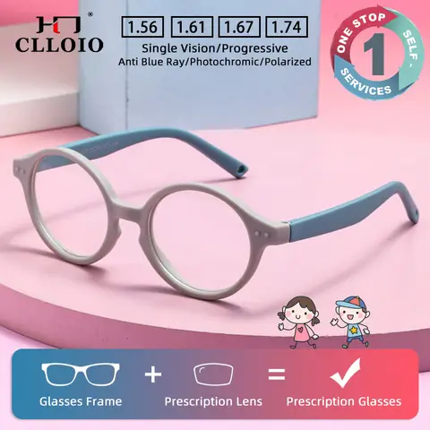 CLLOIO Colorful Soft Children Prescription Glasses Boys Girls Oval Elastic Myopia Glasses Custom Progressive Hyperopia Eyewear