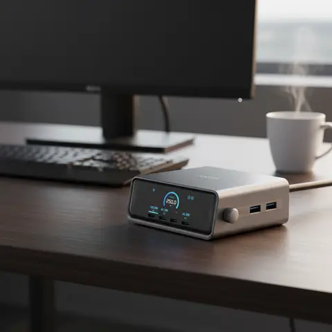 Anker Prime Charger 250W GaN Ultra-Fast 6-Port USB C Charging Station with 2.26\" LCD Display and Smart Control Dial A2345