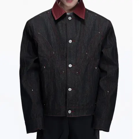 Wide-Fit Embroidered Denim Jacket with Raw Edge