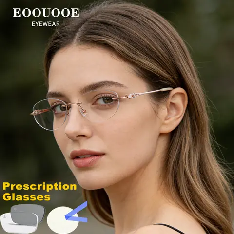 Fashion Elegant Women Rimless Glasses Pure Titanium 1.61 1.67 Lenses Prescription Myopia Progressive Eyewear Reading Glasses