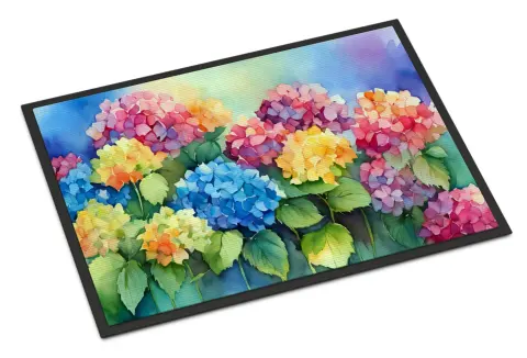 سجادة باب بتصميم زهور الهيدرانجيا بألوان مائية 24×36 بوصة