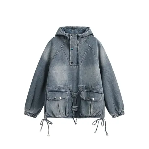 Vintage Washed Distressed Pullover Denim Jacket