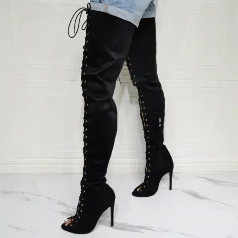 Women's Peep-Toe Lace-Up Stiletto Heel Boots