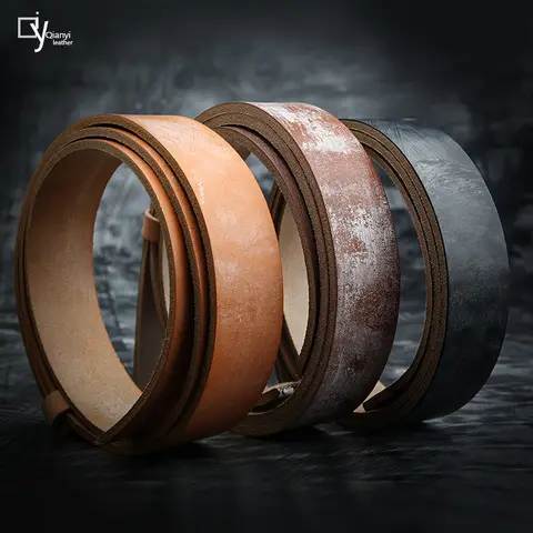 حزام جلد طبيعي بقر بدون إبزيم للتصميم الليدوي DIY