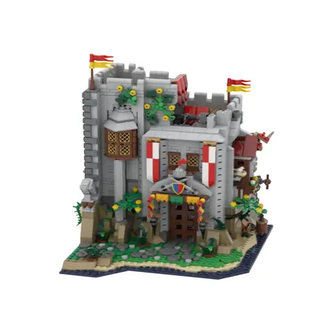 Funbuild MOC-184109 لعبة مكعبات بناء برج حارس بوابة قلعة الأسد من العصور الوسطى ألعاب بديلة 31120 مكعبات تعليمية