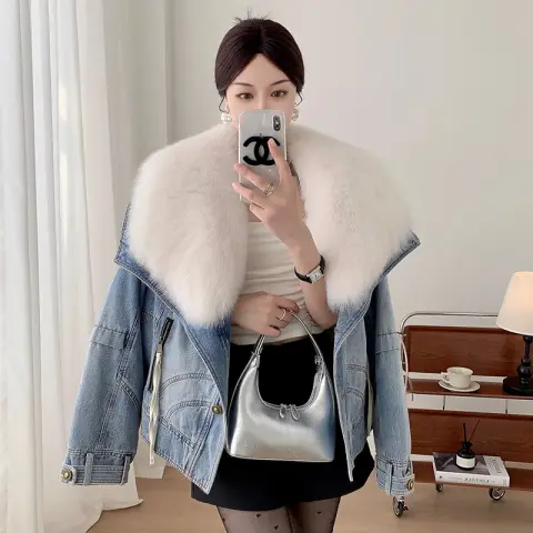 Women's Short Denim Parka with Goose Down Liner