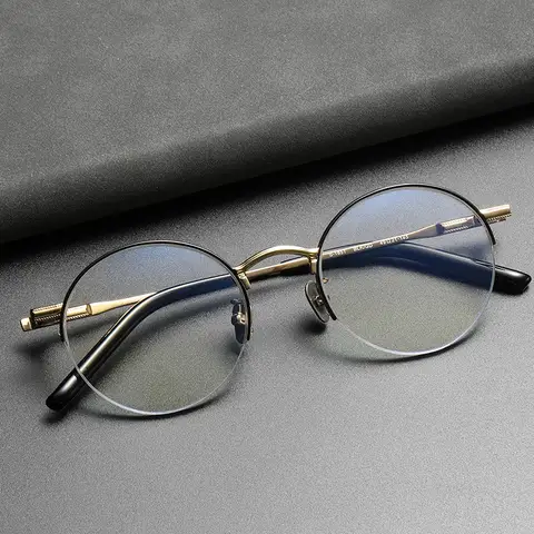Men's Half-Rim Small Round Pure Titanium Glasses Frame