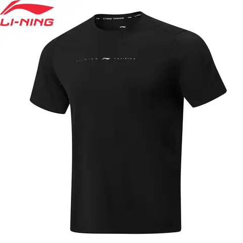 تيشيرتات تدريب رجالية من Li-Ning LN COOL مريحة وناعمة وعادية المقاس وياقة دائرية، تي شيرت لياقة بدنية من LiNing ATSW197