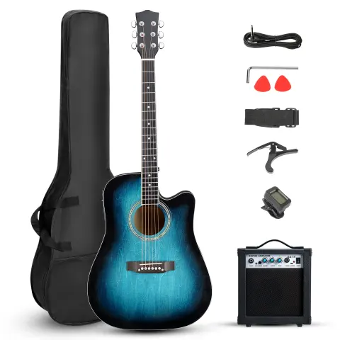 KMA101 41-inch Basswood Folk Guitar with Matte Binding, 10W Amplifier, Gig Bag, Tuner and Accessories