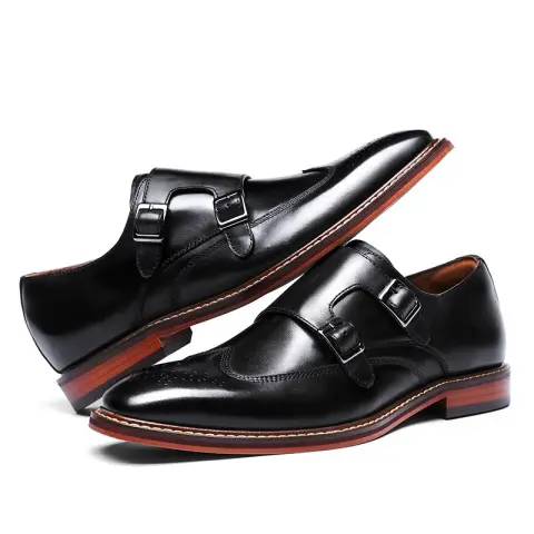 Men's Cowhide Double Buckle Monk Shoes