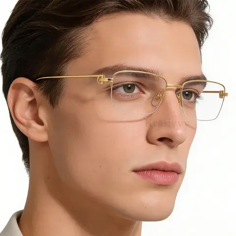 Krasivyy Half-Rim Pure Titanium Glasses Frame Men Square Ultralight France Eyeglasses Brand Quality Optical Eyewear 0218O