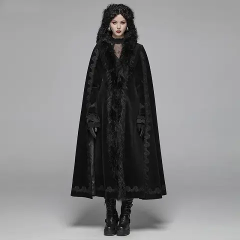 Kadın Gotik Bordo Yarı Pelerinli Uzun Palto