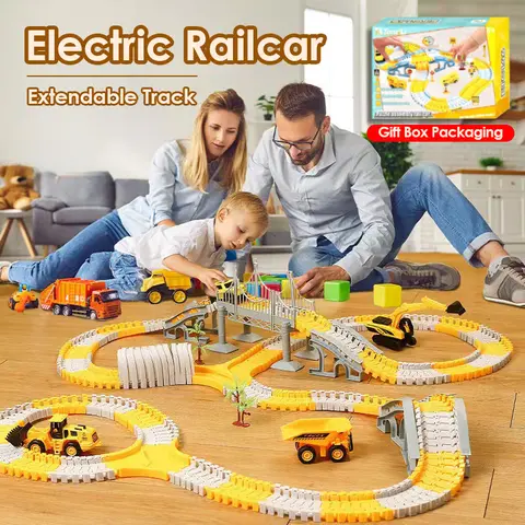 DIY Building Block Track Splicing Puzzle Toy, Electric Track Toy Engineering Minin Car Set Puzzle Kids Toys Track Car Train Toys