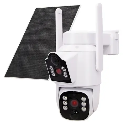 Manufacturer Outdoor WiFi Camera Solar Powered 8MP Dual Lens Night Vision Motion Detection Cloud Storage CMOS Sensor 1-Year