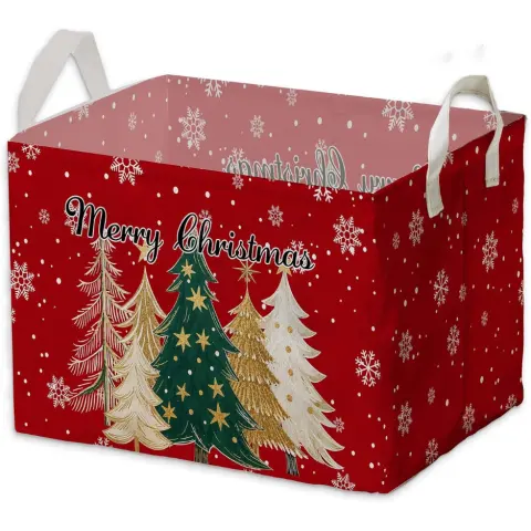 Classic Tree Snowman Christmas Storage Baskets, Empty Gift Baskets, Xmas Home Decor, Large Square Waterproof Canvas Laundry Hamper With PE Coating