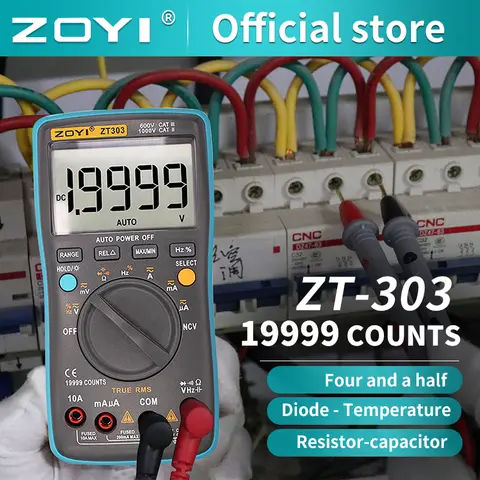 ZOYI ZT302 ZT303 مقياس رقمي متعدد 8000 19999 التهم صحيح RMS متعدد الوظائف التيار المتناوب/تيار مستمر الجهد درجة الحرارة السعة تستر DMM