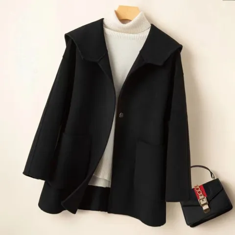 Women's Reversible Cashmere Coat with Sailor Collar