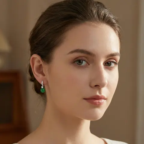 925 Sterling Silver Elegant Green Stone Hoop Earrings with Brilliant Cubic Zirconia Accents