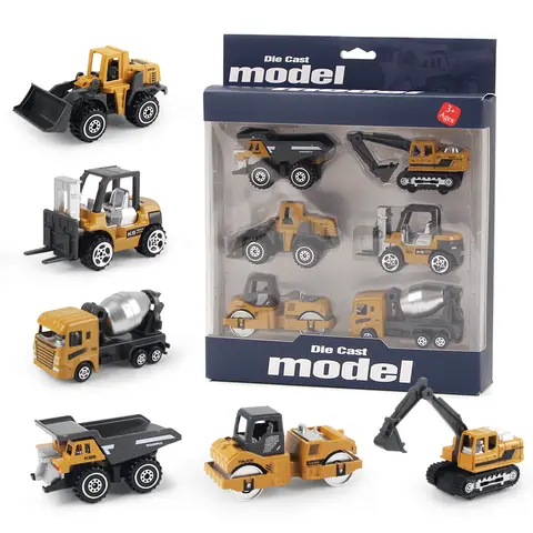 6pcs/set Alloy Engineering Truck Toy Car Classic Construction Model Vehicle Loader Tractor Excavator Toys for Boys Gifts