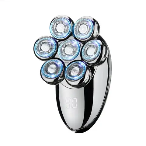 ماكينة حلاقة رأس أصلع 7D قابلة للشحن للرجال بشاشة USB LED - ماكينة حلاقة كهربائية للحية والأذن والأنف وتقليم شعر الوجه