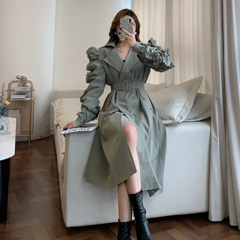 Kadın Kruvaze Uzun Trench Coat