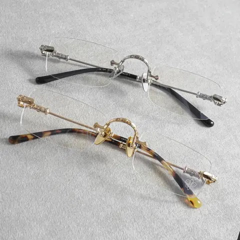 High-quality titanium metal, a luxurious brand, square-shaped new model for men and women, frameless optical glasses