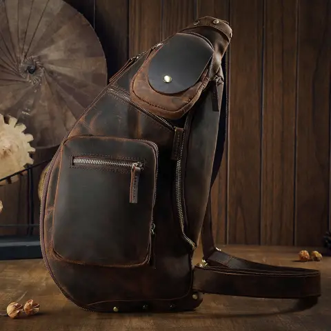 Multifunctional Men's Bag Crazy Horse Skin Personality Croissant