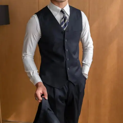 Men's British Wool Striped V-Neck Vest