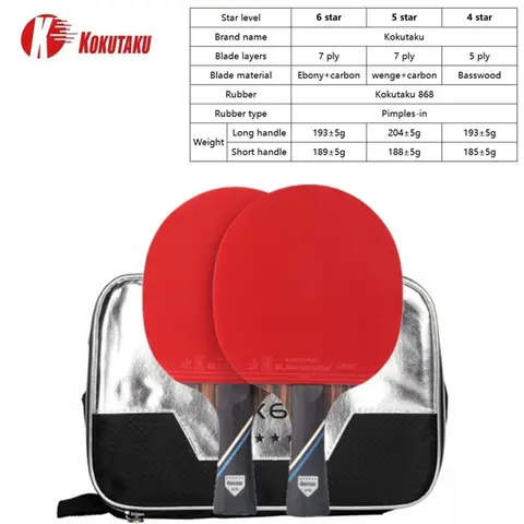 KOKUTAKU ITTF المهنية 4/5/6 ستار بينغ بونغ مضرب الكربون تنس طاولة مضرب الخفافيش مجداف مجموعة البثور في المطاط مع حقيبة