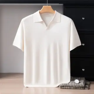 Men's Fine-spun Velvet Seagull-collar Solid-color Pullover Short-sleeved Shirt